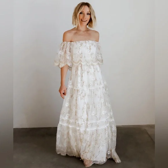 chinese dress ladies Baltic Born Womens Aspen Smocked Lace Maxi Dress | Off White